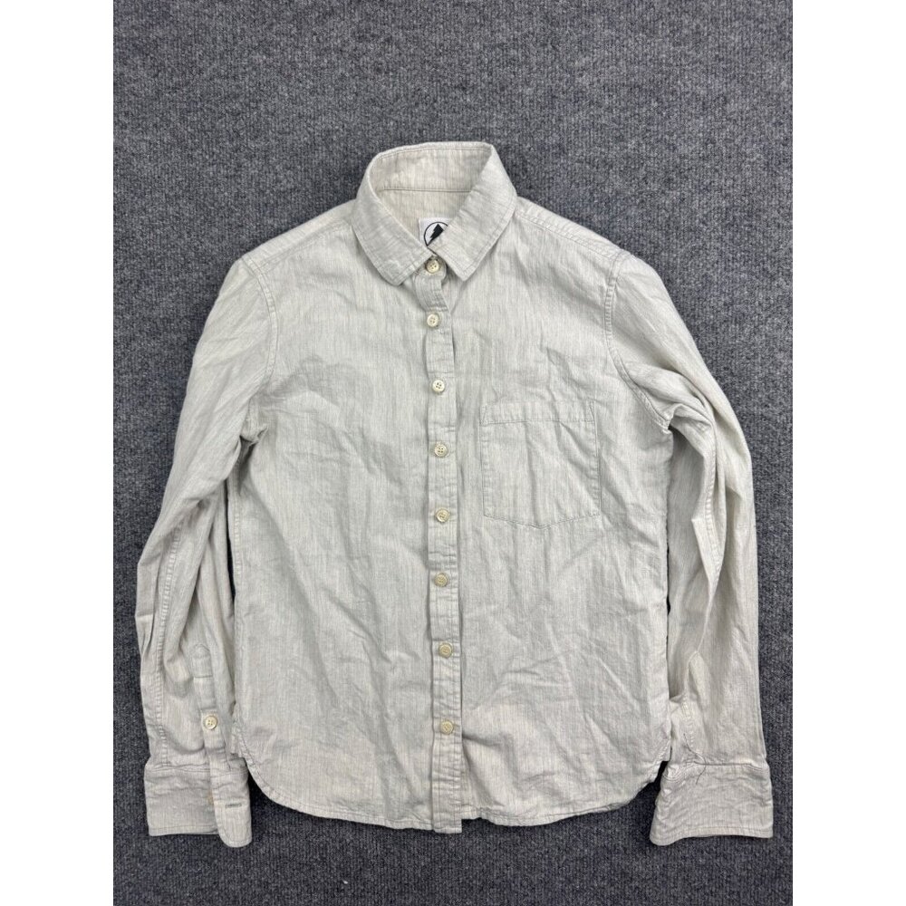Tradlands Shirt Women's XS Cream Gray Long Sleeve Button Up Cotton Made In USA